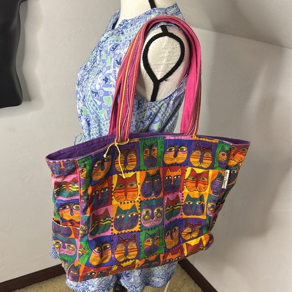 Laurel Burch Large Colorful Cat Tote Bag with Sequins TOT7196 - Picture 10 of 11